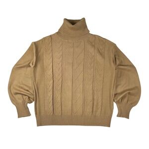 Ellen Tracy Womens Camel Brown Cable Knit Turtleneck Sweater Medium